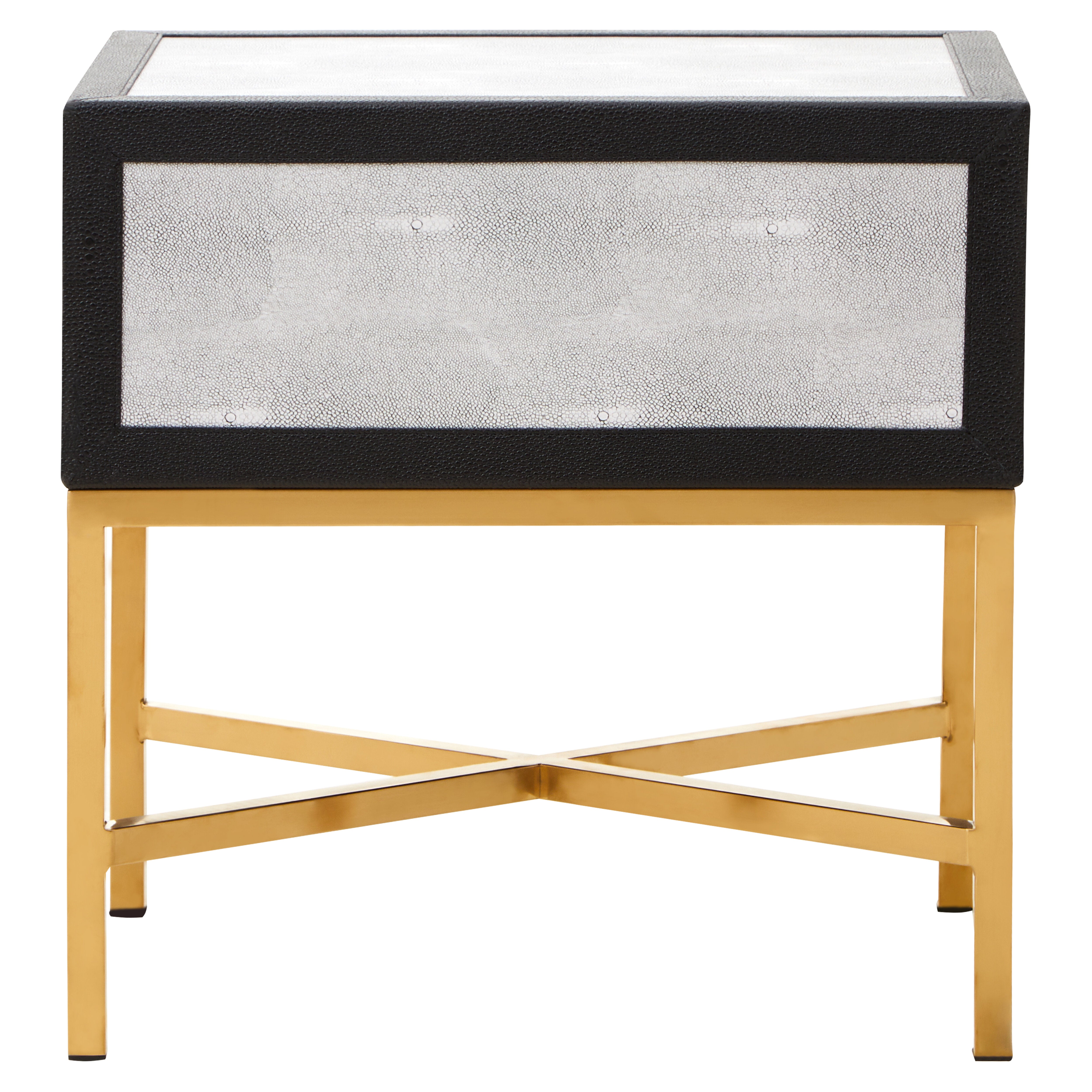 Murano Grey Shagreen & Gold Side Table | 1 Drawer